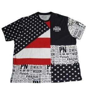 Parish Nation Mens Size 4XL USA Flag Stars Striped Short Sleeve Cotton Tee Shirt